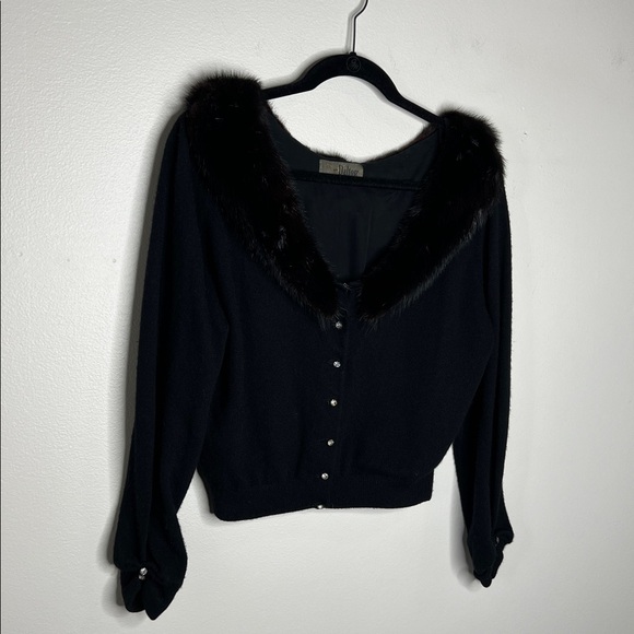 Vintage Dalton Cashmere and Fur Black Cardigan - Picture 3 of 12